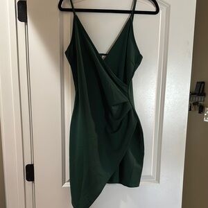 Elegant Dark Green Wrap Dress